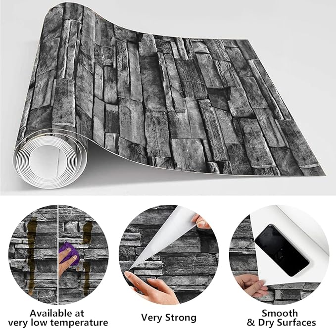 Jeweluck Grey Brick Wallpaper Peel and Stick Wallpaper 17.7inch×236.2inch Faux - Image 5