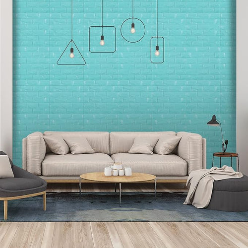 11PCS 3D Wall Panels Peel and Stick Faux Brick Wallpaper Blue Self Adhesive - Image 2