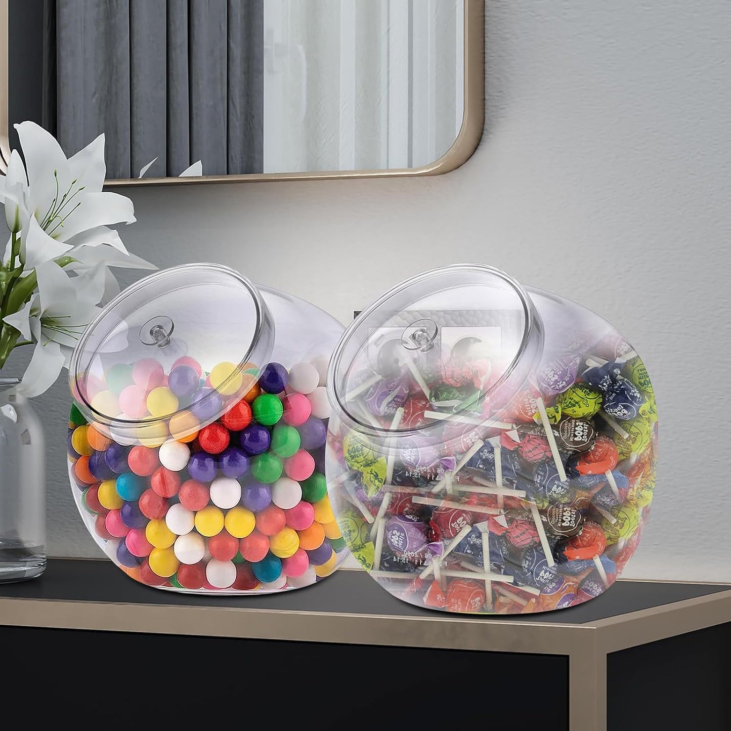 ELLDOO Clear Slanted Plastic Storage Jar with Lid, 80 Oz Wide Mouth Laundry Pods Container, Coffee Pods Holder for Nespresso K Cup, Candy Cookie Jars for Coffee Bar Kitchen Breakroom