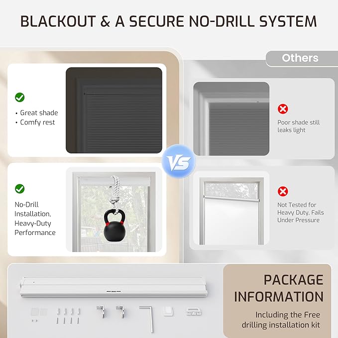Grandekor No Drill No Tools Cordless Cellular Shades, 32.5" W x 64" H, UV - Image 6