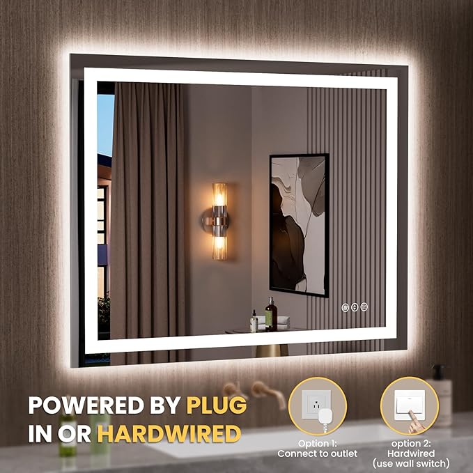 LOAAO 39.4"x31.5" LED Mirror for Bathroom, Lighted Bathroom Mirror - Image 7