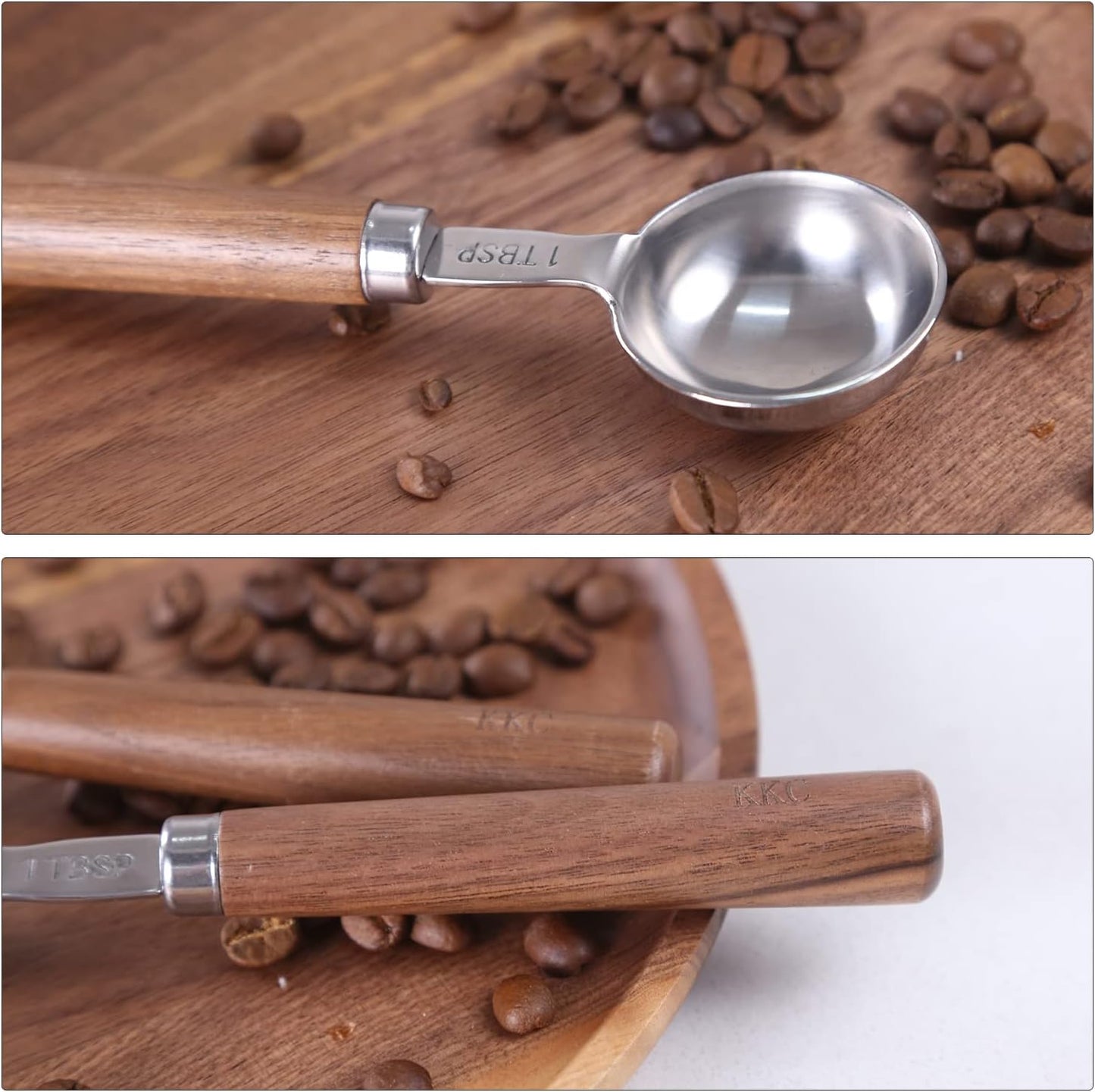 KKC HOME ACCENTS Wooden Handle Coffee Scoops - 1 Tablespoon, Coffee Bean & Tea Measuring Spoon, 2 Pcs, 6.7" Length