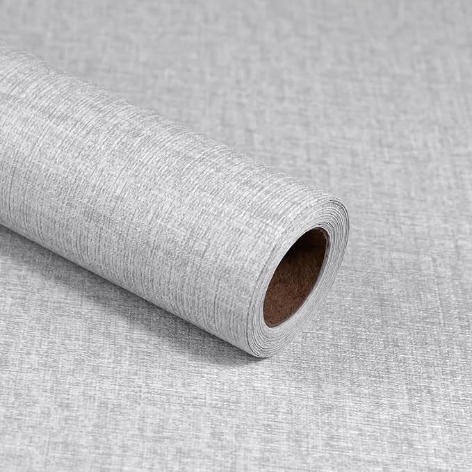 Light Grey Grasscloth Peel and Stick Wallpaper, Vintage Textured Contact Paper by MANONIRIA