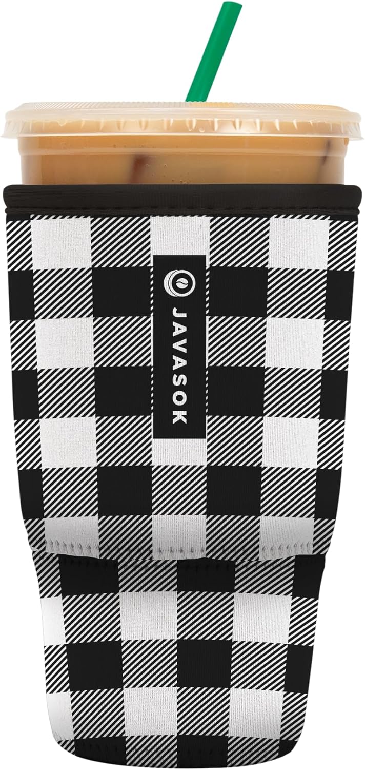 Sok It JavaSok Iced Coffee & Cold Soda Insulated Neoprene Cup Sleeve (B&W Buffalo Check, Large: 30-32oz)