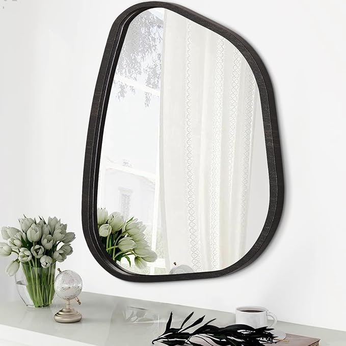 Asymmetrical Mirror for Wall Irregular Oval Wood Frame Modern Unique Wall by HLFMVWE