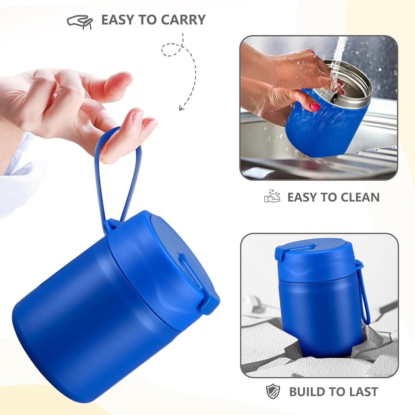 17oz Soup Thermo for Hot Food Kids Insulated Vacuum Food Jar with Stainless Steel Spoon Wide Mouth Thermo Leakproof Lunch Food Container Kids Hot Lunch Box (Blue)