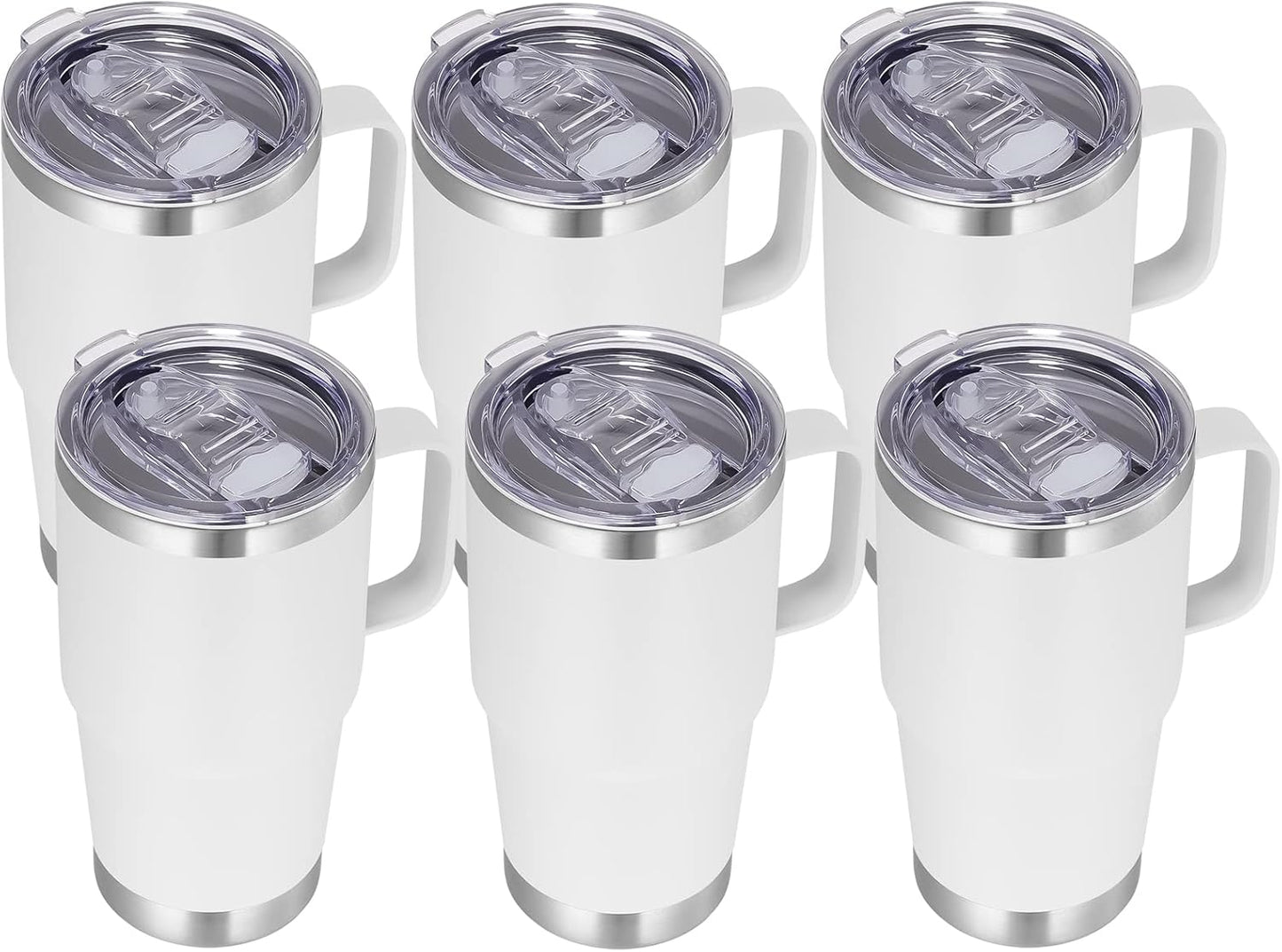 VEGOND 20 oz Tumbler Bulk with Handle Lid and Straw, Stainless Steel Insulated Travel Coffee Mug Set, Spill Proof Double Wall Metal Tumblers Cups, White 6 Pack