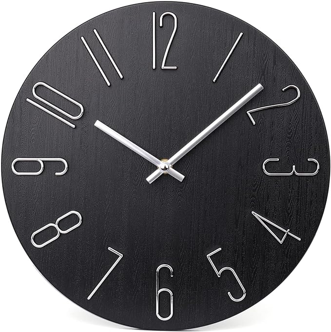 jomparis Black Wall Clock Modern Style Plastic Wooden Wall Clocks Decor 12 Inch by JOMPARIS