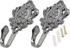 2Pcs Wall Hooks Black Pattern Carved Vintage Drapery Clothes Key Hook Bathroom - Image 2