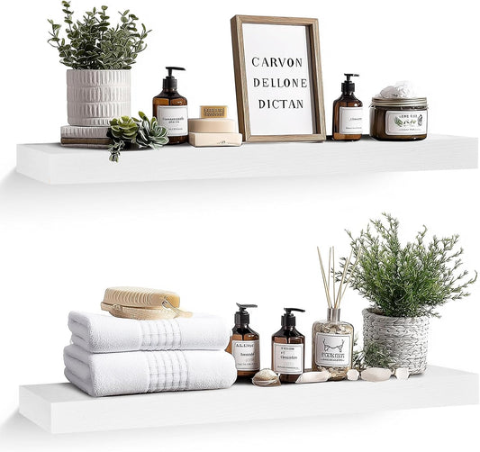 36x8x1.6 inch Floating Shelves Set of 2 – Solid Wood Rustic White Wall Mounted Shelf for Kitchen, Bathroom, Living Room