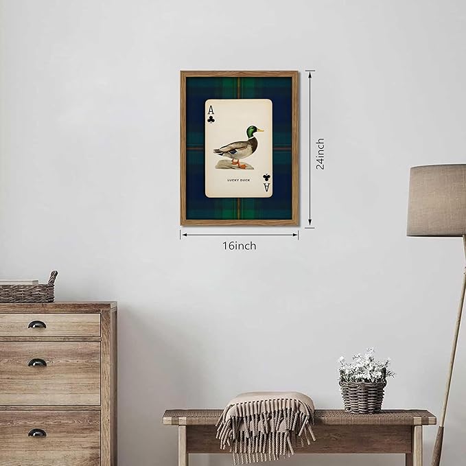 Framed Vintage Mallard Duck Wall Art, Country Lucky Duck Wildlife Poker Wall - Image 4