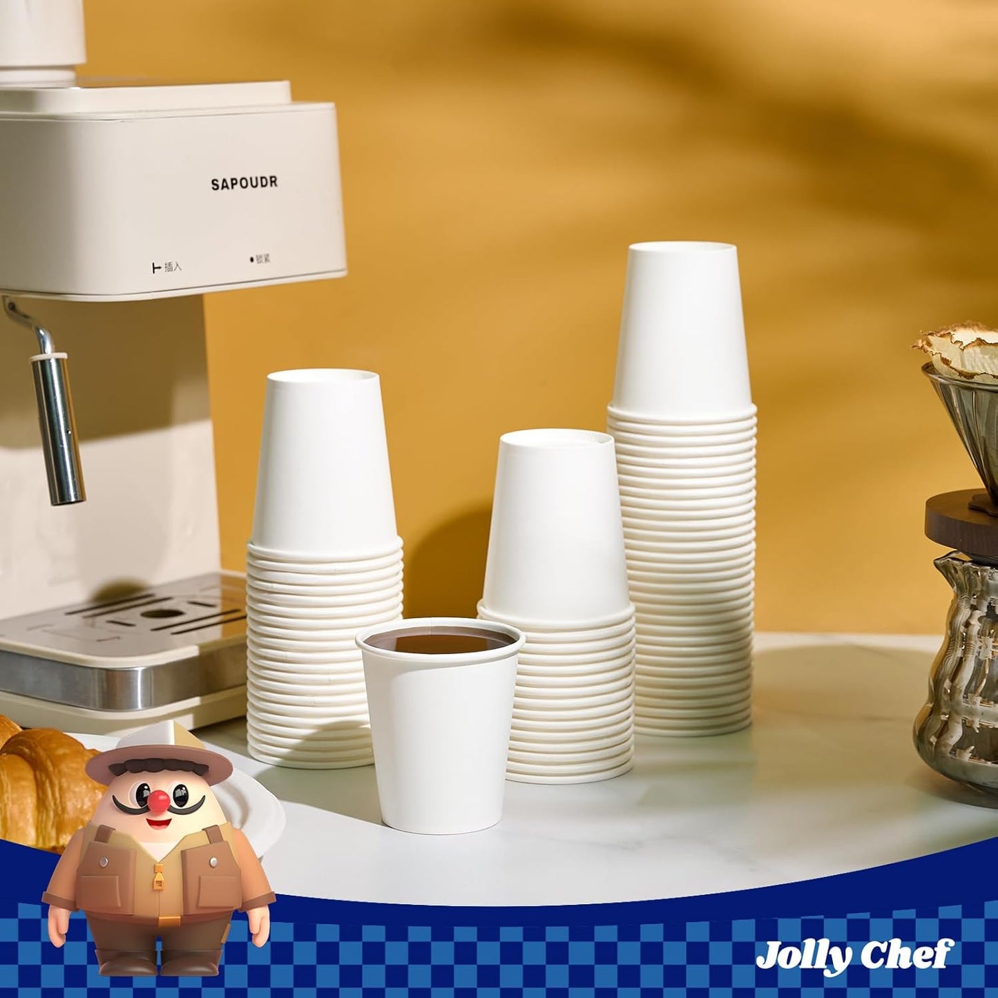 JOLLY CHEF 500 Count 5 oz Paper Cups, Disposable Bathroom Mouthwash White Drinking Cups for Home, Office, School, Store Use