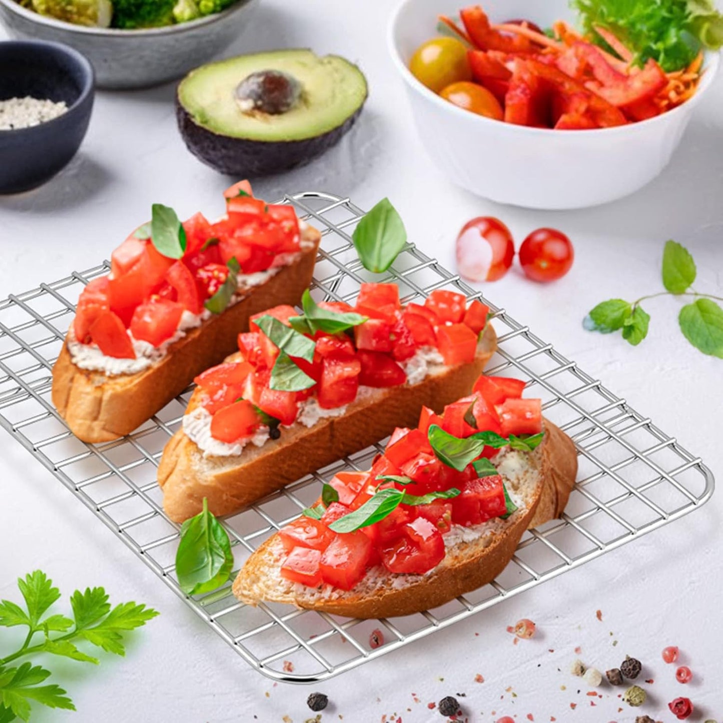 Small Baking Cooling Rack Set of 2, E-far Stainless Steel Toaster Oven Rack for Cooking Roasting Grilling Meat, 8.6” x 6.2” Metal Bakeable Wire Racks for Cookie Cake Bacon - Dishwasher Safe