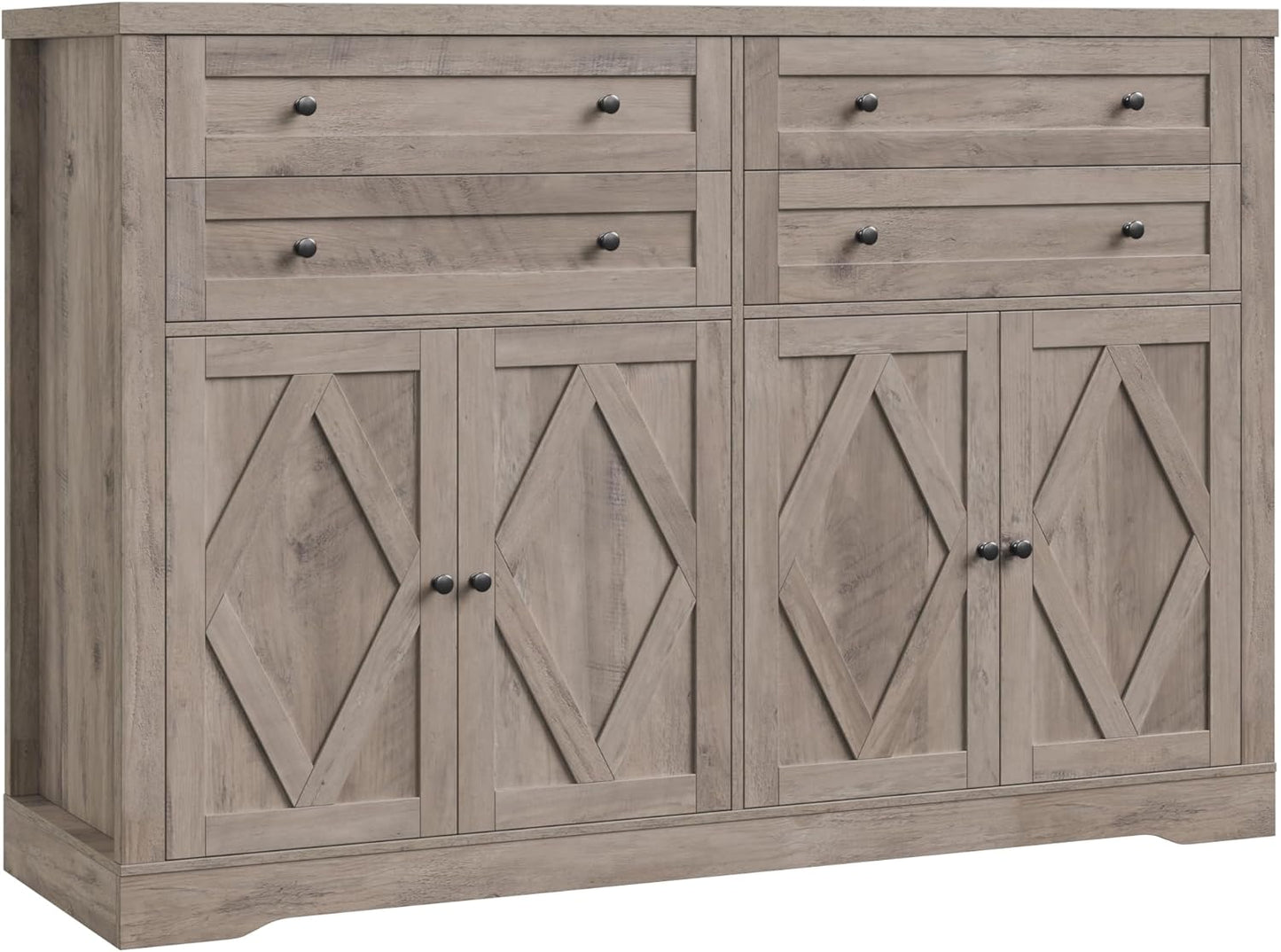 HOSTACK 55" Coffee Bar with 4 Large Drawers, 40" Tall Buffet Cabinet with Storage, Kitchen Storage Cabinet, Modern Farmhouse Sideboard Buffet, Adjustable Shelves for Living Room, Ash Grey