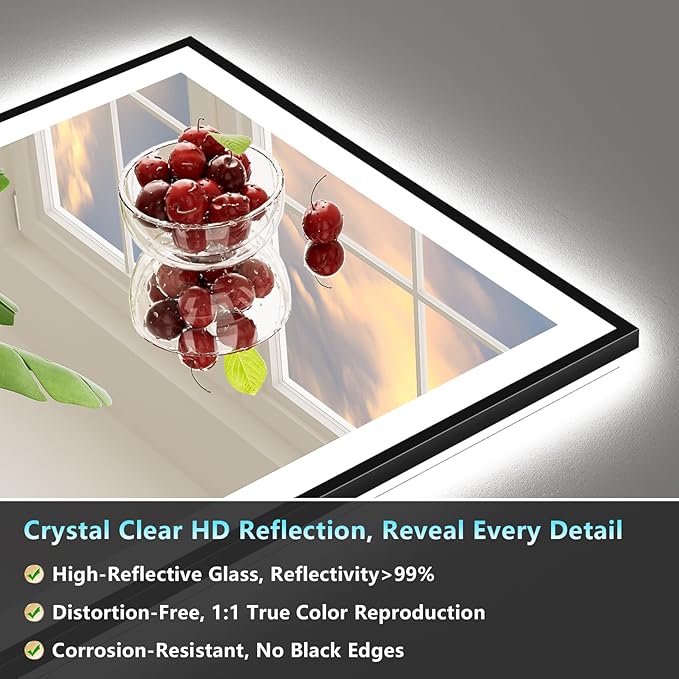 68x36 Black Framed LED Bathroom Mirror - Image 9