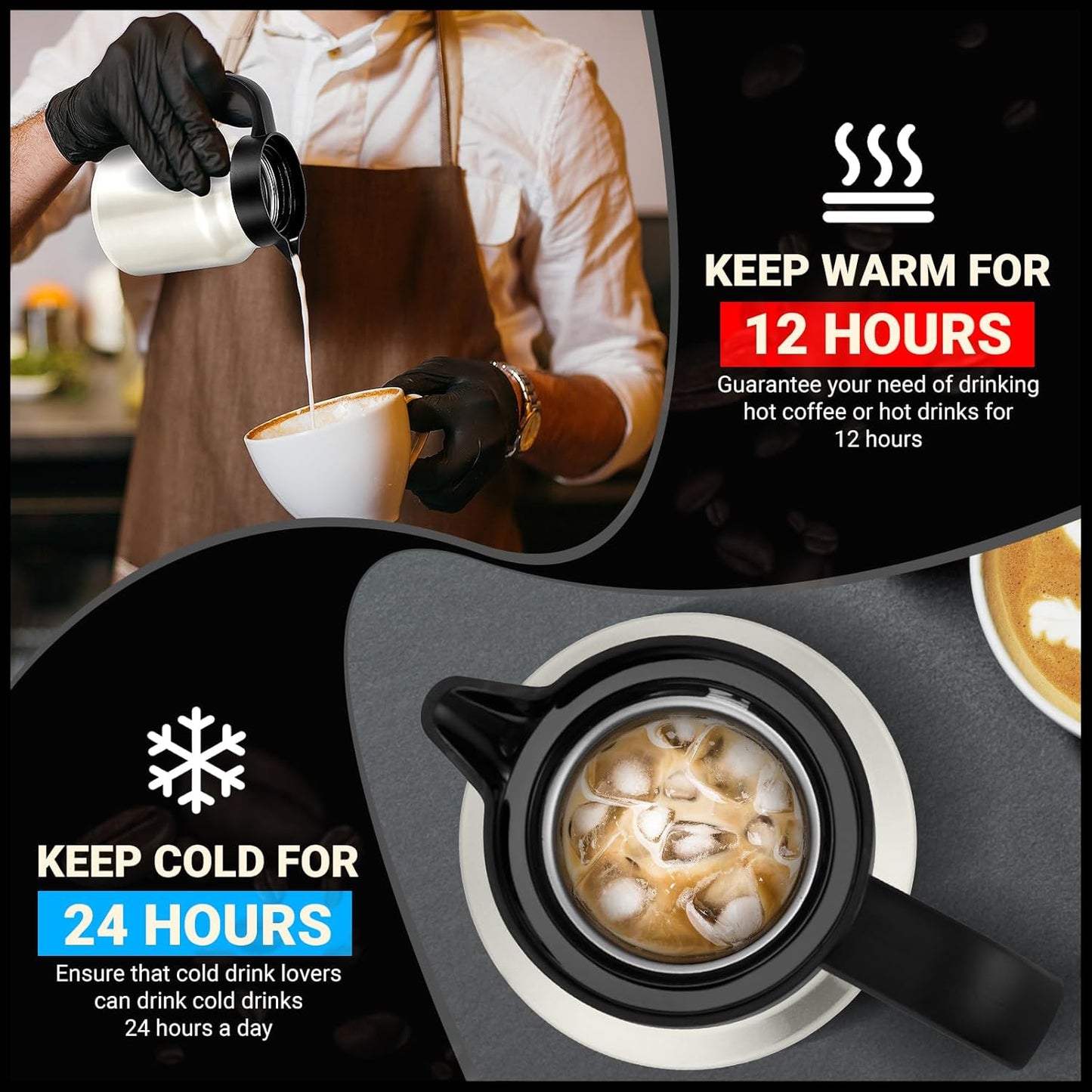 34Oz Thermal Coffee Carafes For Keeping Hot/Cold, Stainless Steel Coffee Carafe, Dustproof Insulated Water Carafe for Party/Home, Cream