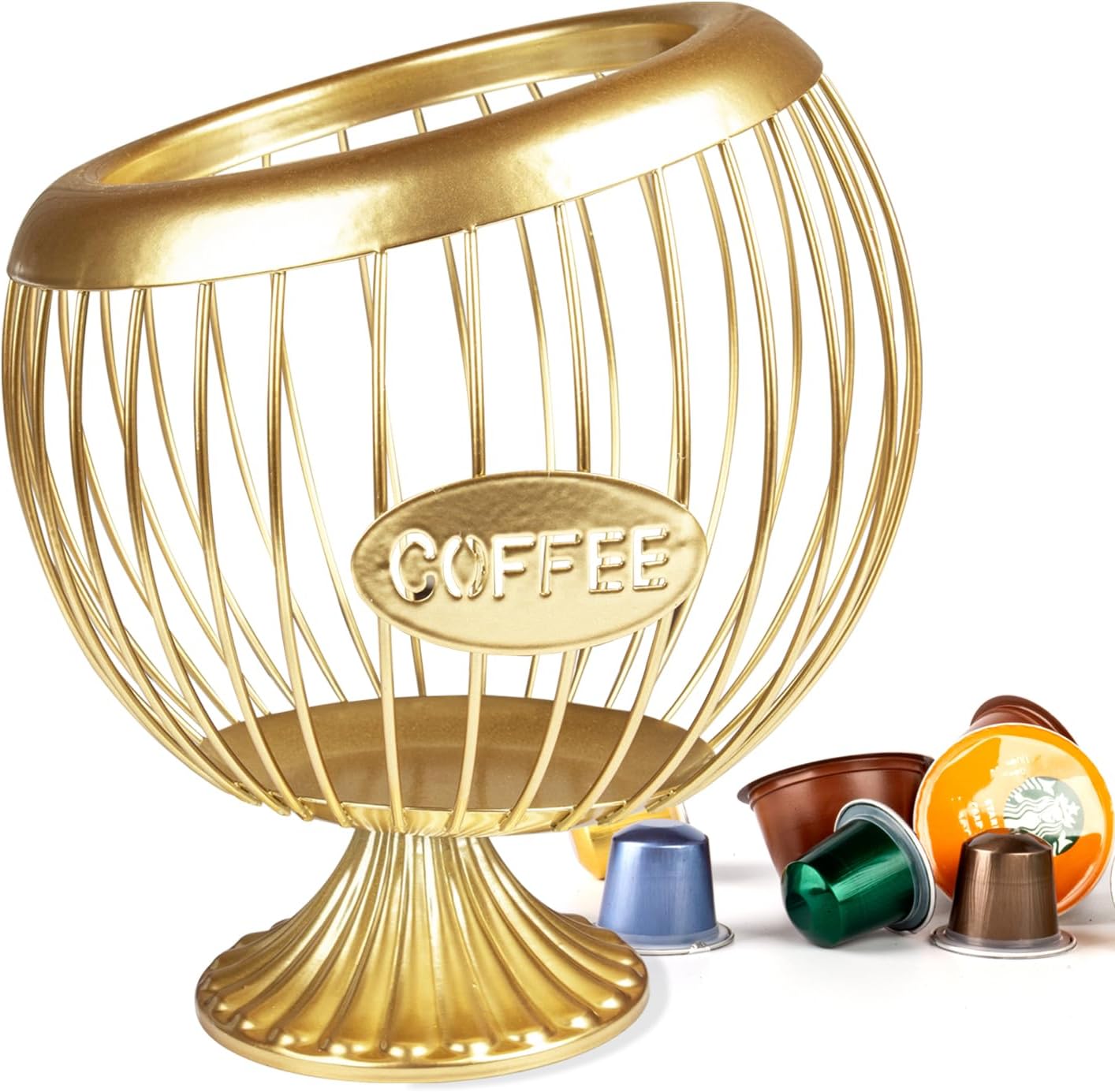 Stainless Steel Sphere Cup Coffee Basket pods holder Sturdy for Home or Office Kitchen Counter Organizer Espresso Capsule (Gold)