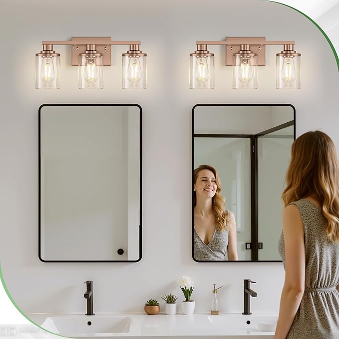 DORESshop 17 Inch Bathroom Light Fixtures, 3-Light Antique Patina Bathroom - Image 7
