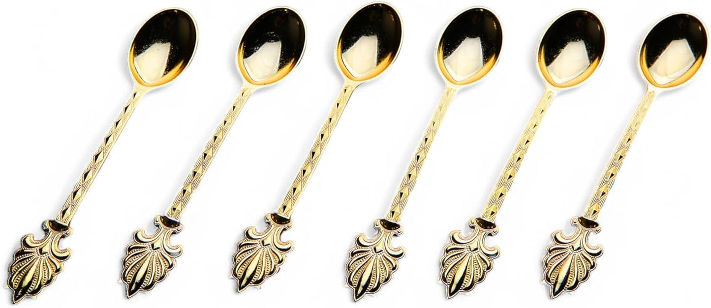 Alisveristime Turkish Tea Spoons Set – 6-Piece Zamac Ottoman-Style Decorative Spoons for Tea & Coffee (4.3”) (Gold)