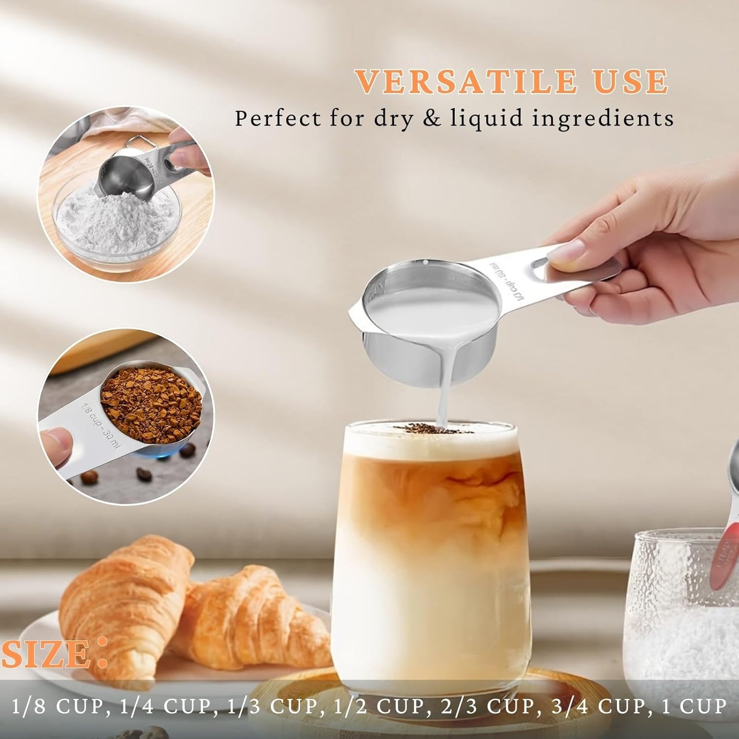 18PCS Measuring Cups and Spoons Set, Include 7 Nesting Measuring Cups, 6 Measuring Spoons and 5 Mini Spoons, Stainless Steel Metal Measuring Set, Kitchen Gadgets for Cooking & Baking