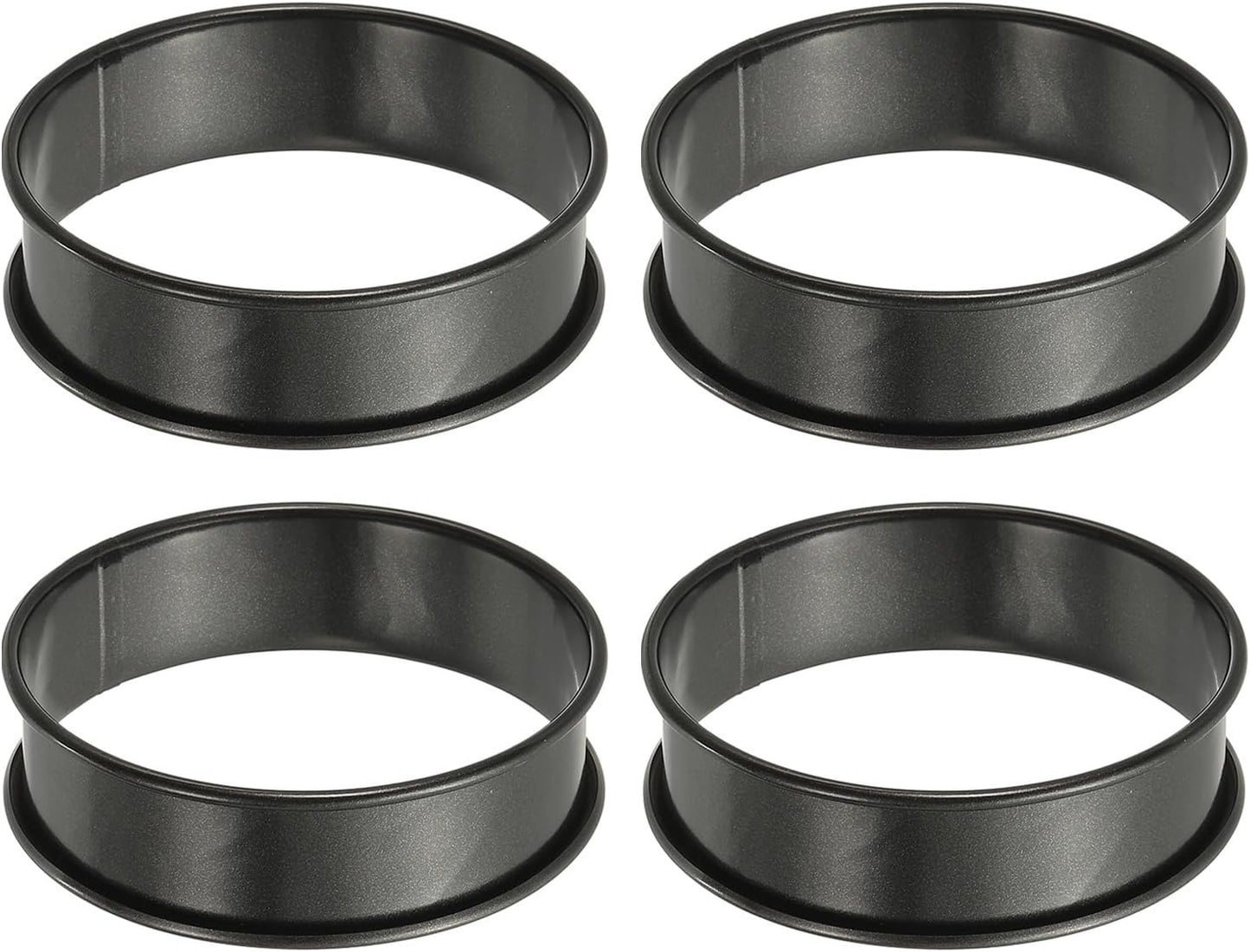 HARFINGTON 4pcs Crumpet Rings 3.15" Nonstick Round Cake Ring Stainless Steel Double Rolled English Pastry Rings for Kitchen Baking Crumpet Dessert, Black