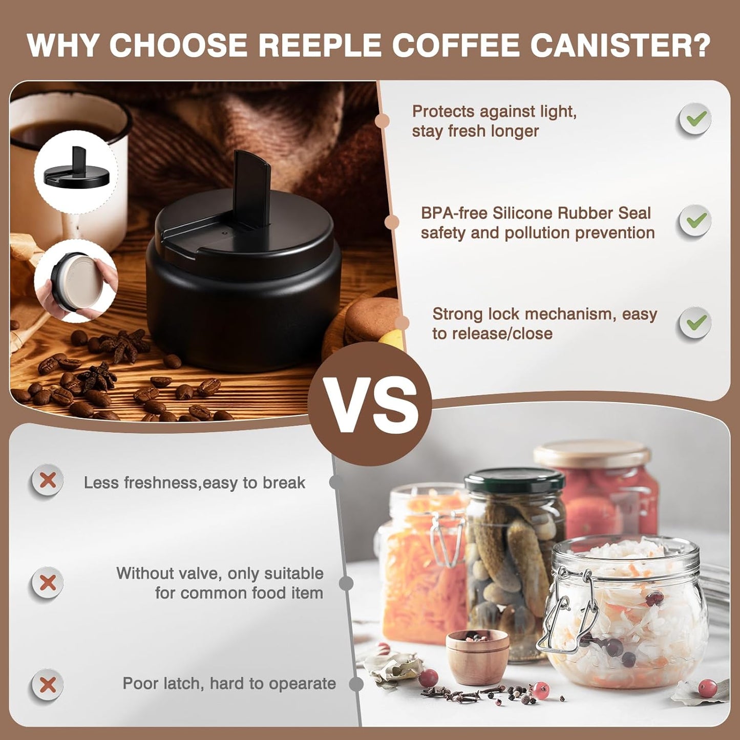 Coffee Canister, Premium Stainless Insulated Vacuum Steel Coffee Bean Storage Container Travel Jar, Kitchen Food Airtight Coffee Grounds Container for Tea, Sugar, Flour (13.5oz-Black)