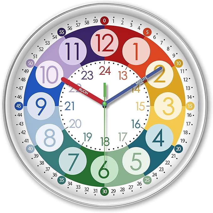 XFM Colorful Kid Wall Clock 16 Inch Silent Non Ticking Quartz Battery Operated by XFMWallClock