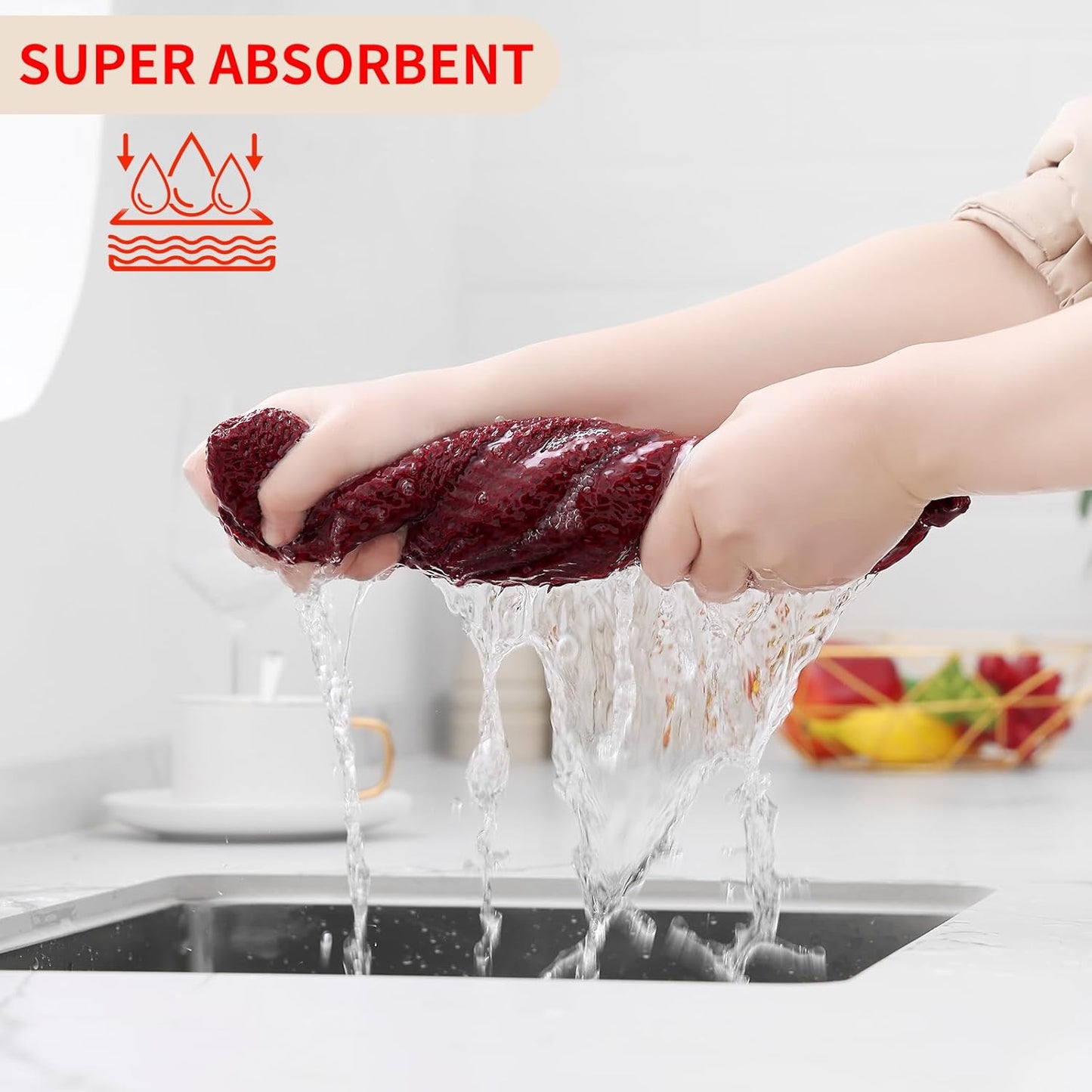 Kitinjoy 100% Cotton Waffle Weave Kitchen Towels, 4-Pack Super Soft and Absorbent Dish Towels for Drying Dishes, Kitchen Hand Towels, 13 in x 28 in, Burgundy