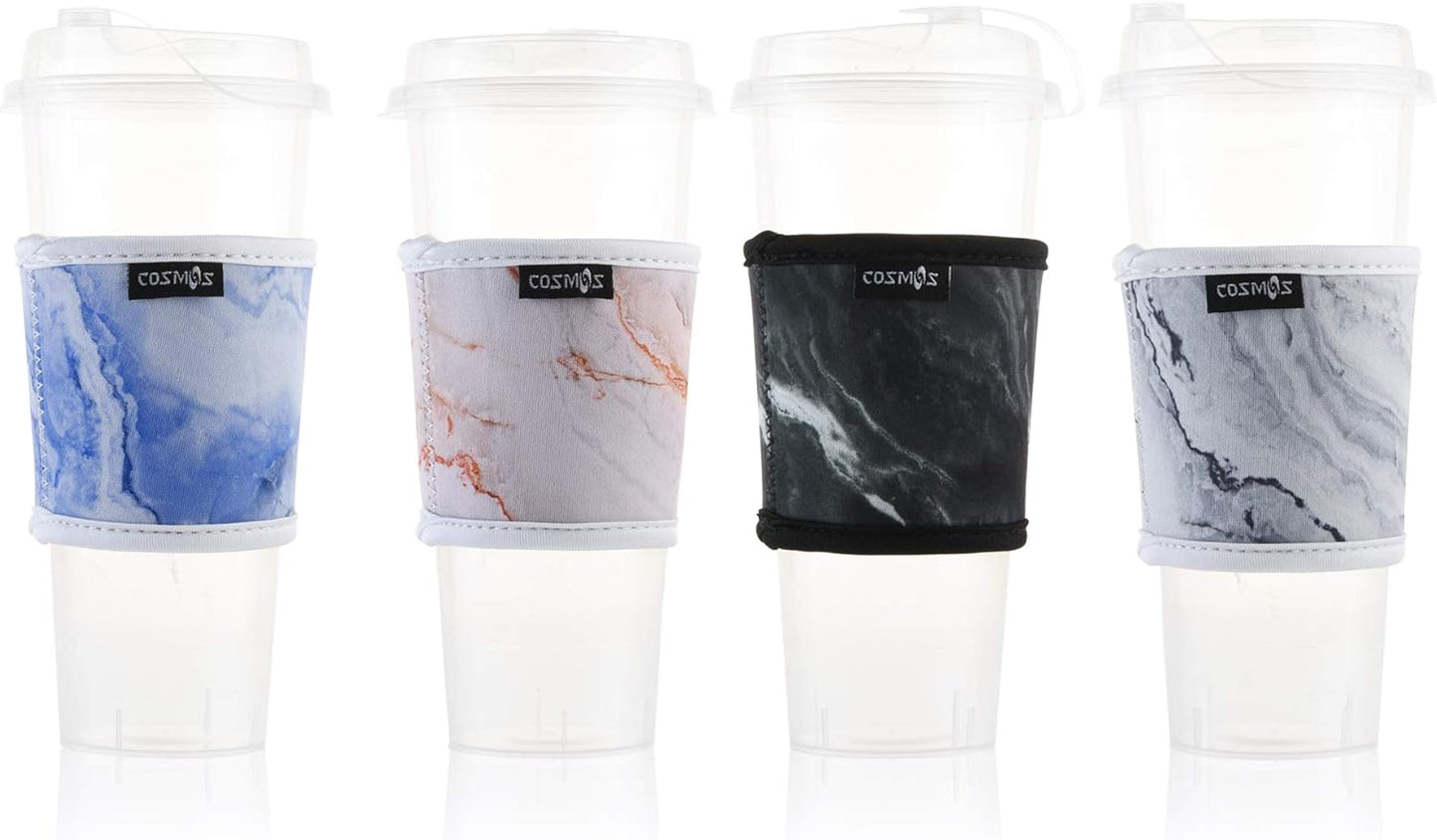 CM Reusable Coffee Mug Sleeve Cover Coffee Cup Sleeve Cover Heat Resistant Neoprene Insulator Sleeve for Coffee Tea Hot Cold Beverage (Marble Patterns (4 Pcs))