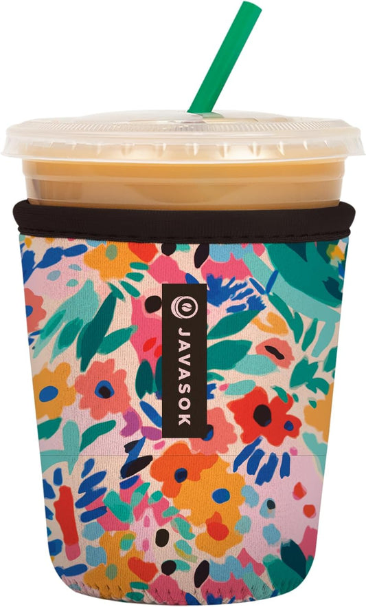 Sok It JavaSok Iced Coffee & Cold Soda Insulated Neoprene Cup Sleeve (Abstract Floral, Small: 16-20oz)
