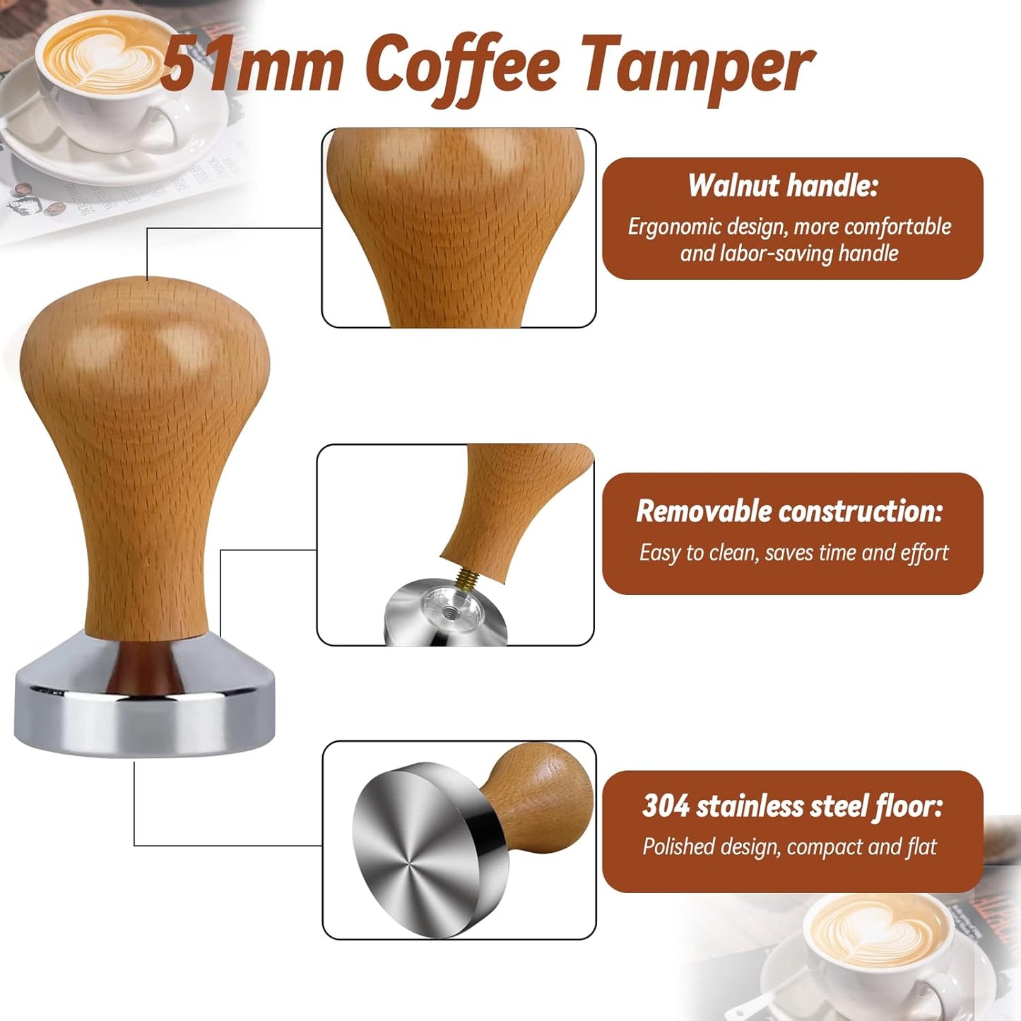 22 PCS Coffee Espresso Tamper Set, 51mm Espresso Accessories with Espresso Tamper, WDT Tool, Coffee Stirrer, Frothing Pitcher, Latte Art Pen, Tamper Mat, Coffee Stencils for Espresso Machine