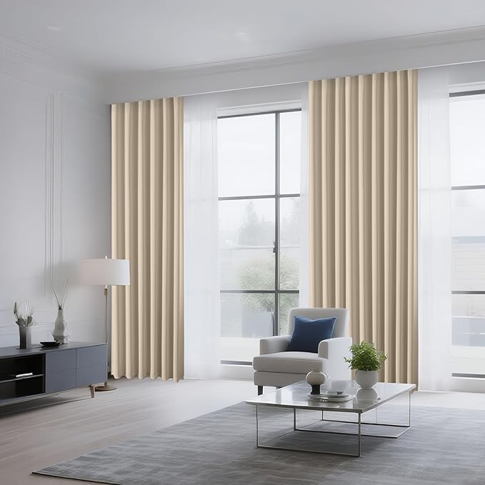 CUCRAF Light Beige Blackout Curtains 45 inch Length 2 Panels Set, Rod Pocket - Image 8