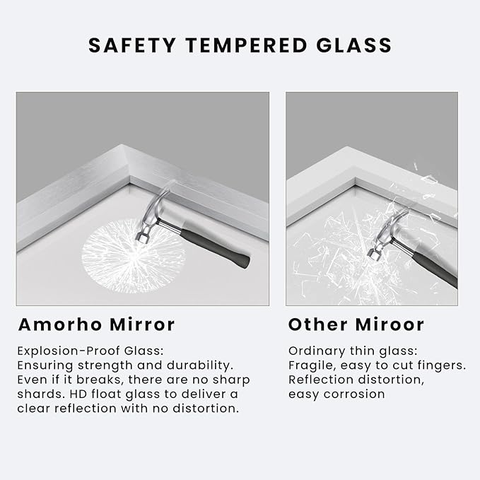 Amorho 40x36 Inch Bathroom Mirror Silver, Thick Metal Framed Wall Mirrors - Image 5
