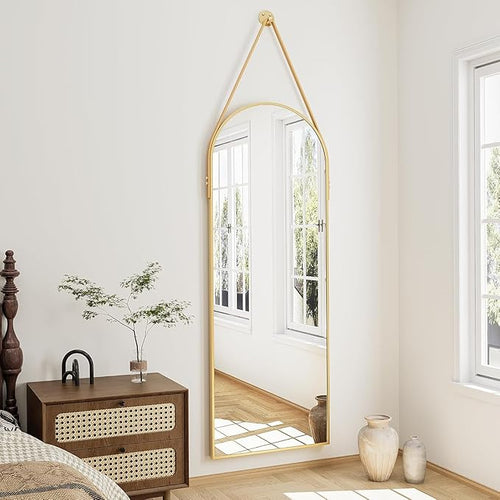 16"x48" Hanging Mirror with Leather Strap, Arched Full Length Mirror with by TinyTimes