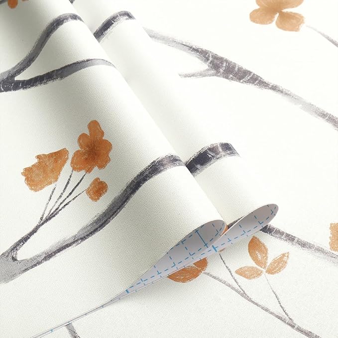 Timeet Peel and Stick Wallpaper White and Orange Floral Wallpaper Boho Leaf - Image 9