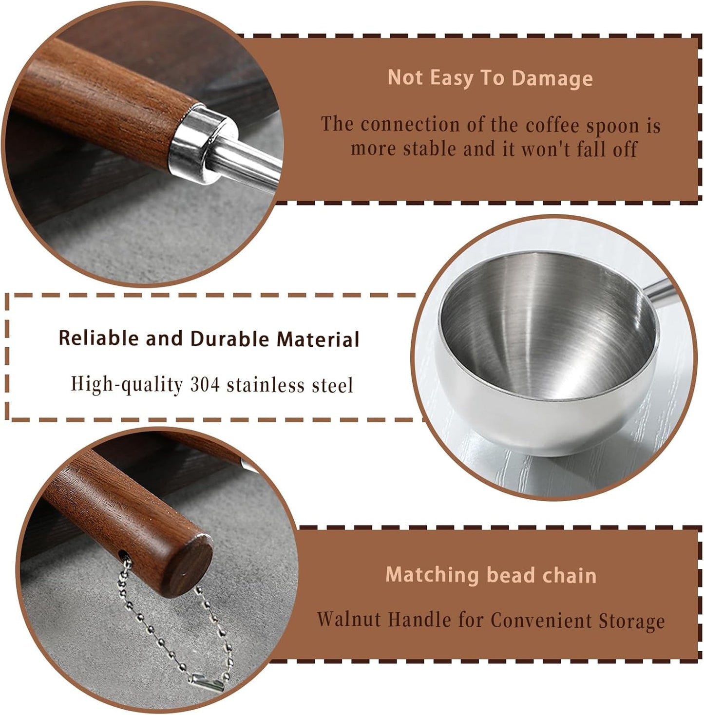 2PCS Vintage Coffee Measuring Spoon， 30ml/10g Capacity coffee scoop for ground coffee、Coffee Beans And Tea，304 Stainless Steel coffee spoons with long Wooden Handle（Silver)