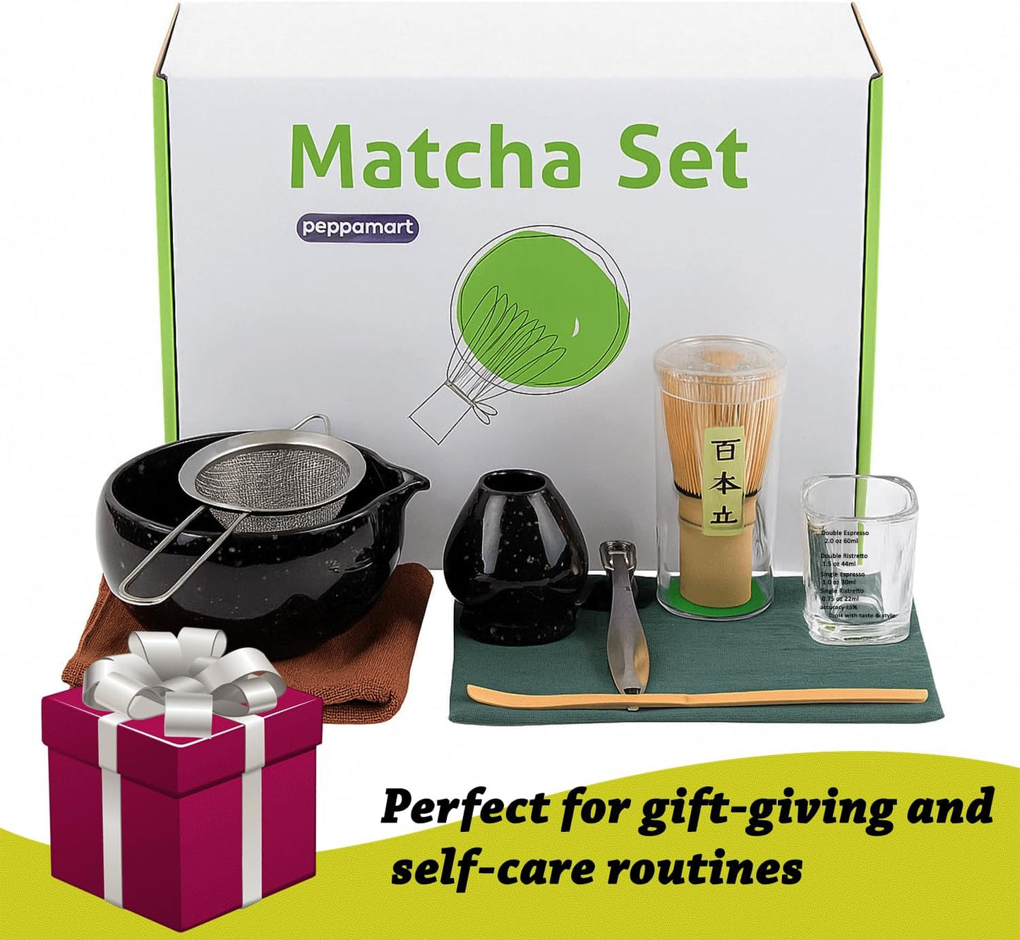 10 Pcs Matcha Whisk and Bowl Set – Traditional Black Matcha Tea Set with Bamboo Accessories – Japanese Style Matcha Set – Ideal Macha kit Set Gift