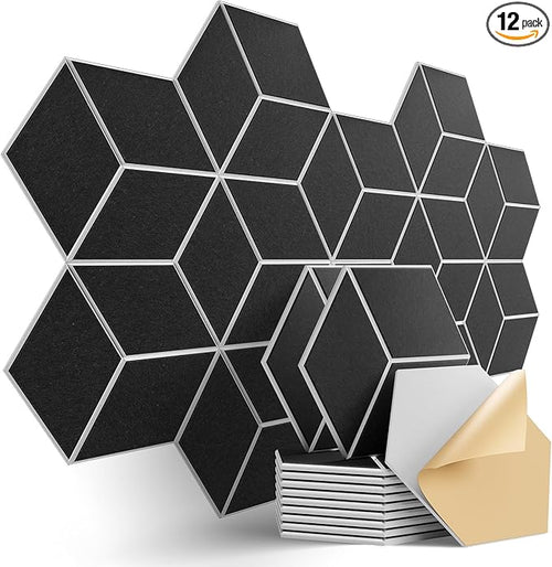 12-Pack Self-Adhesive Acoustic Panels 12" x 10" x 0.4" High-Density, by Dailycooper