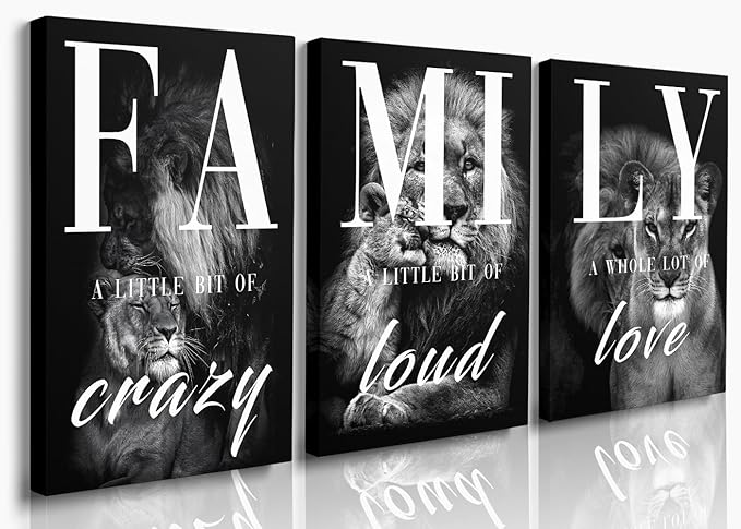 GUBIYU Large Family Wall Decor Set of 3 Modern Lion Wall Art 24x36 Inch Black by GUBIYU