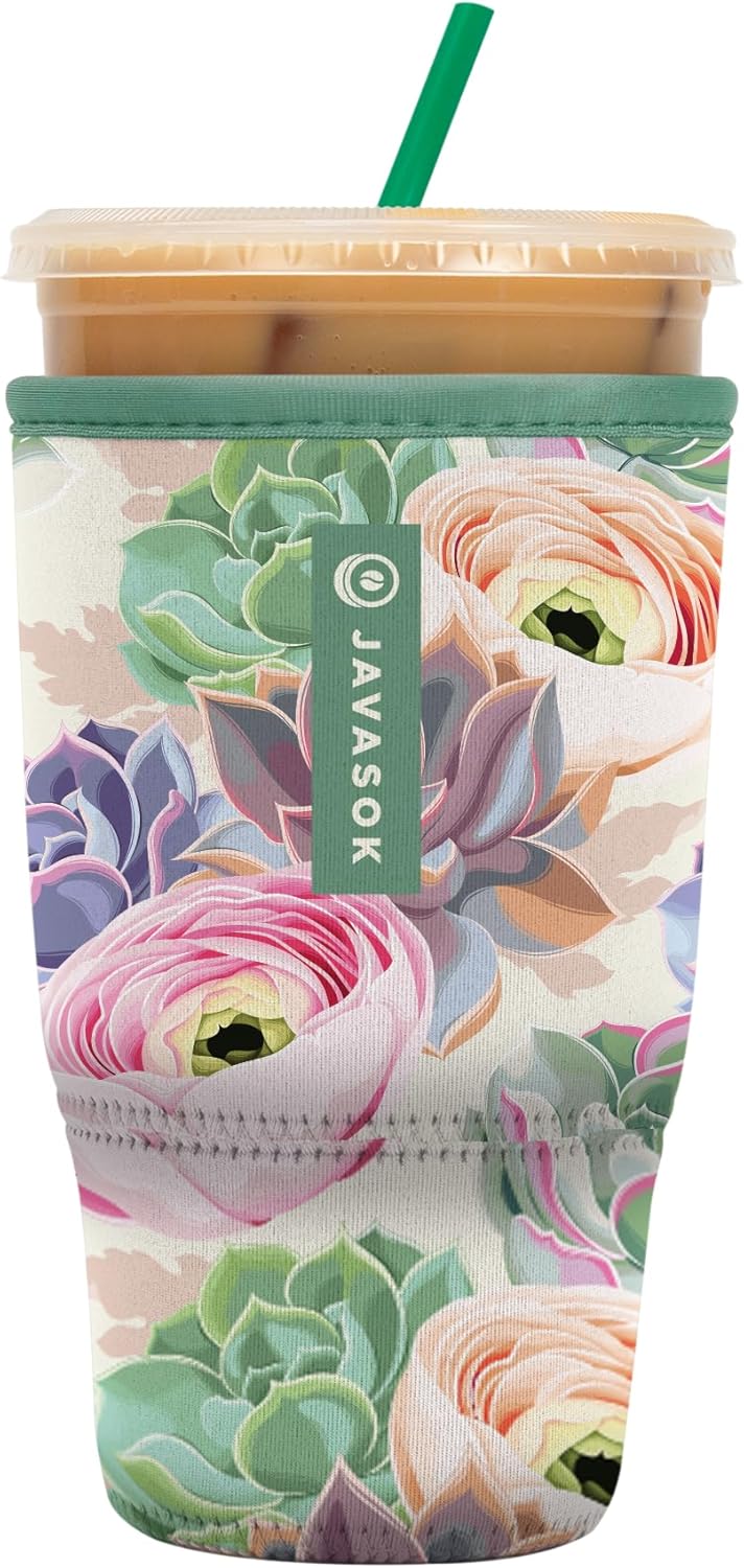 Sok It JavaSok Iced Coffee & Cold Soda Insulated Neoprene Cup Sleeve (Pastel Splendor, Large: 30-32oz)