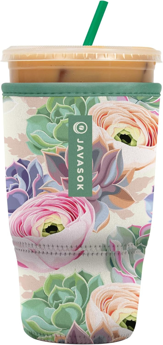 Sok It JavaSok Iced Coffee & Cold Soda Insulated Neoprene Cup Sleeve (Pastel Splendor, Large: 30-32oz)