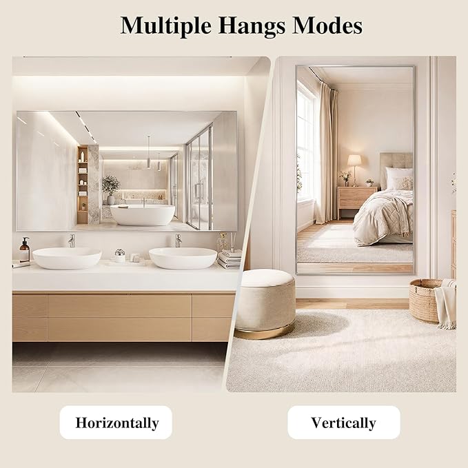Koonmi Silver Rectangle Wall Mirror, 24x32 Inch Bathroom Mirror, Aluminum Frame - Image 5