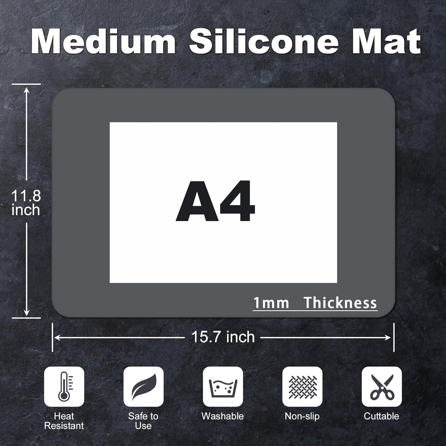 Silicone Mat for Kitchen Counter, Silicone Mat Trimable to Size (Dark Gray, 15.7×11.8inch-2pcs), BPA-Free Silicone Placemat, Heat-Resistant NonSlip Table Mat for Air Fryer, Countertop Protector Mat