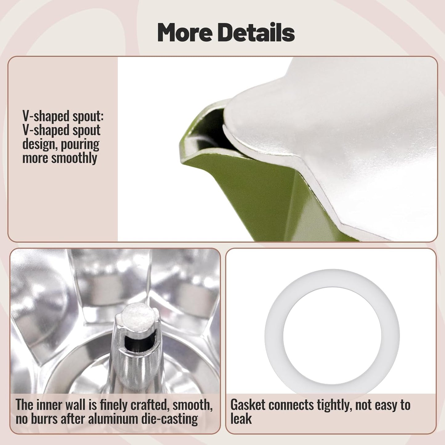 6 Cup Aluminum Moka Pot Classic Stovetop Espresso Coffee Maker 300ml 10oz Coffeemaker Percolator Mocha Pot Greca Coffee Maker Cafe Makers for Italian and Cuban Café Brewing Green