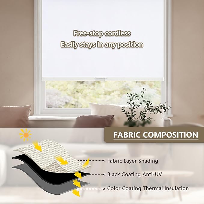 SUNOFF Cordless Blackout Roller Shades Blinds - Image 5
