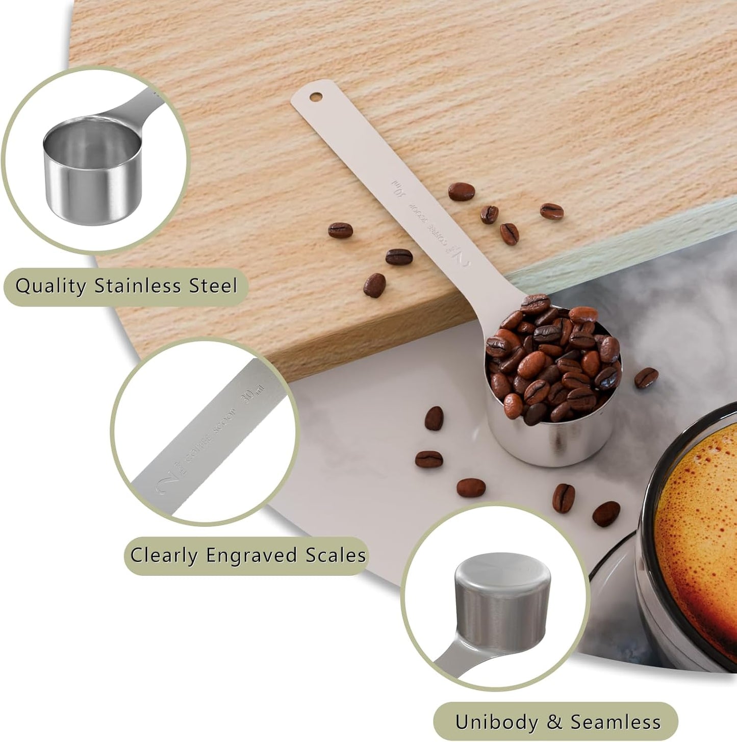 2PCS 2 Tablespoon(2tbsp, 30ml, 1/8cup) Coffee Scoop, Long Handle Measuring Spoon, Stainless Steel Scooper