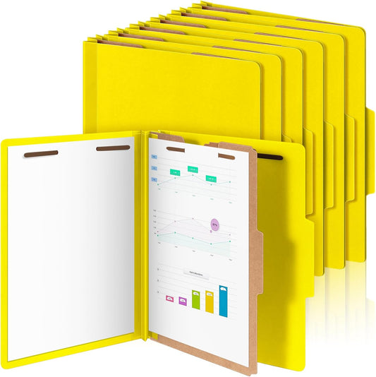 12 Pcs Classification Folders Letter Size, Back to School Supply for Teacher, Student, 1 Divider Pressboard File Folder Bulk with 2 Fasteners, 3.5 Inch Expanding File Organizer (Yellow)