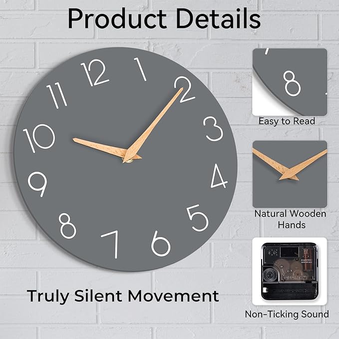cicininc Wall Clock, 16 Inch Wooden Battery Operated Wall Clocks Silent - Image 9