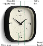 JONES CLOCKS® Pulsar wall Clock | Square Rounded Retro Clock | 10 inch | Black - Image 6