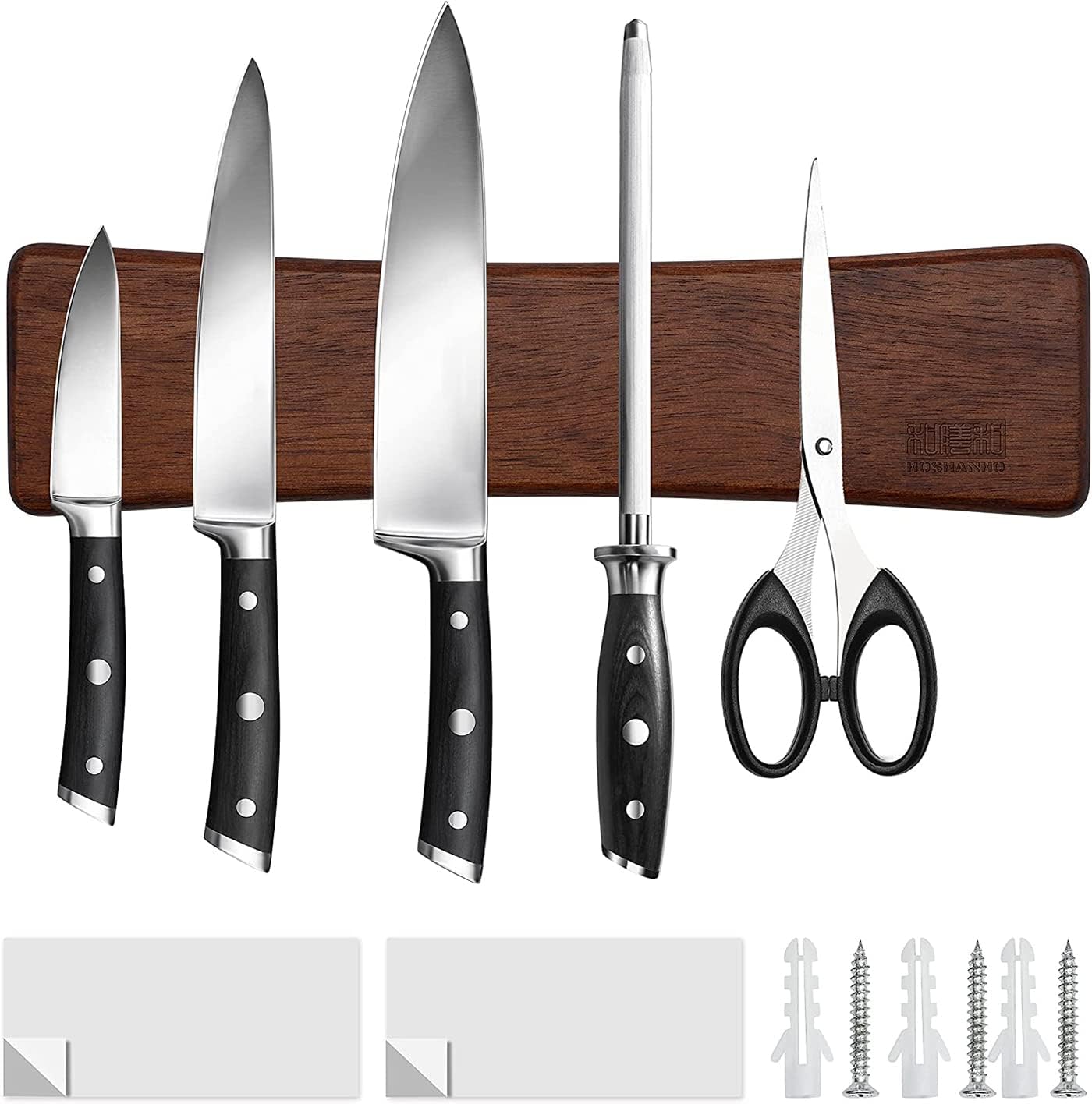 HOSHANHO Magnetic Knife Holder for Wall | Knife Magnetic Strip16 Inch | Knife Holder with Powerful Magnetic | Acacia Wooden Magnetic Knife Strip for Kitchen Knives and Storaging Magnetic Items